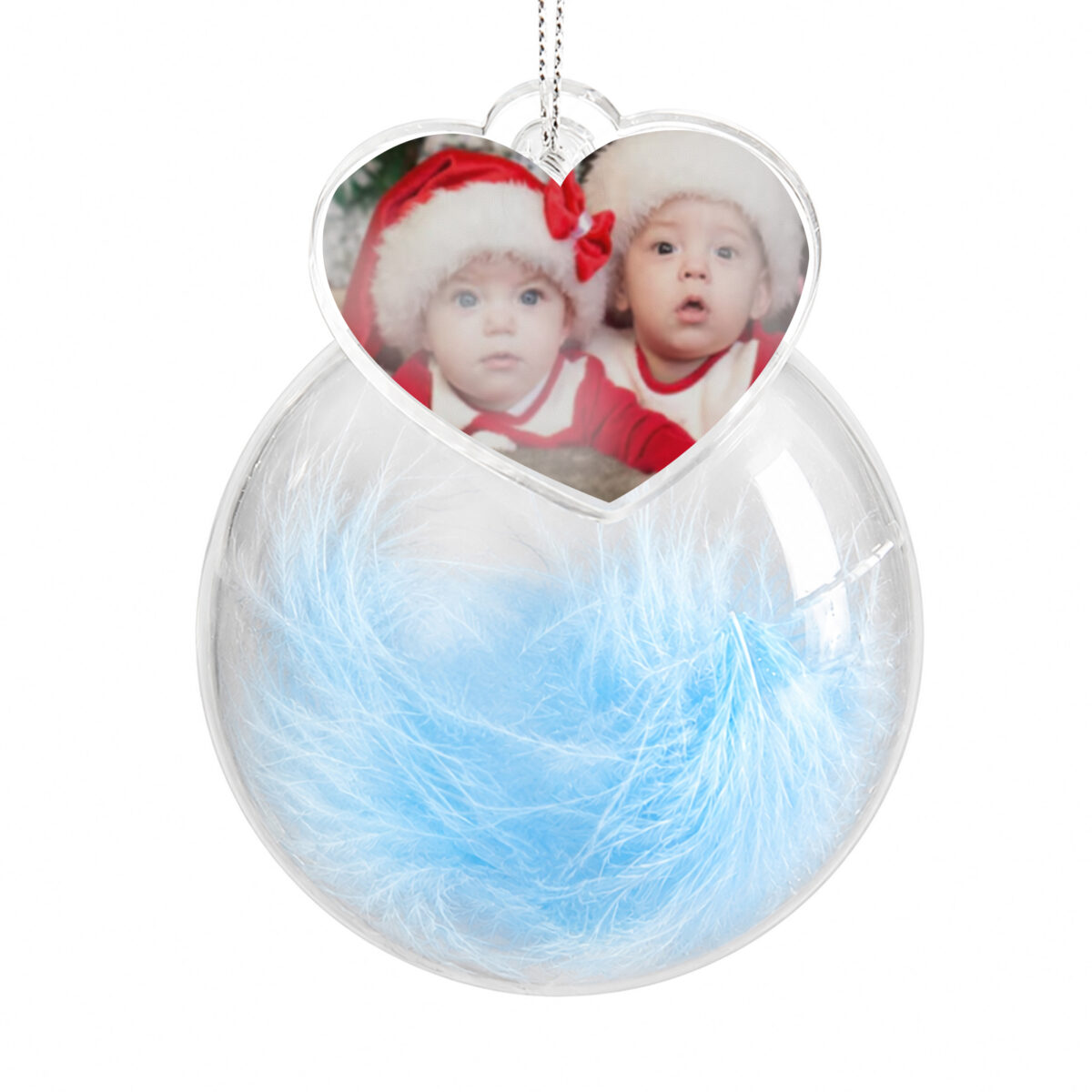 Personalised Photo Upload Blue Feather Glass Bauble - Image 3